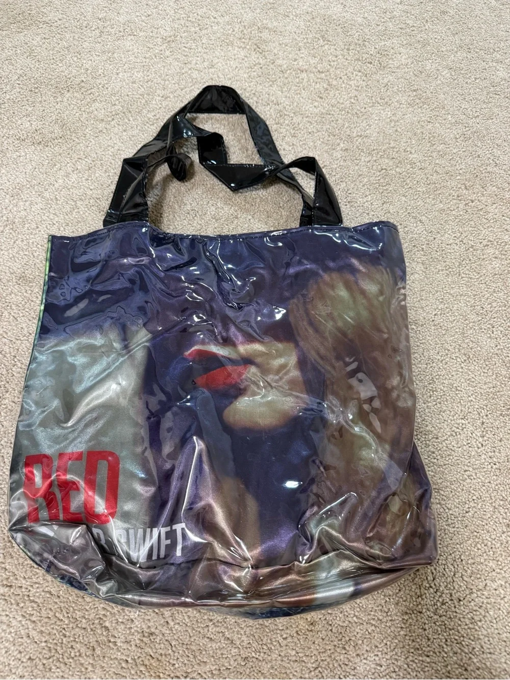 Black Handle Graphic Tote Bag with Red Accent